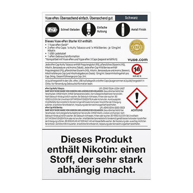 Vuse ePen Starter Kit Schwarz Nic Salts 12mg